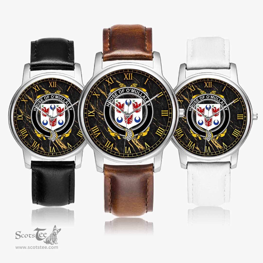 Irish House of O MULLALLY Irish Coat of Arms Irish Watch Leather Strap Classic Quartz Watch
