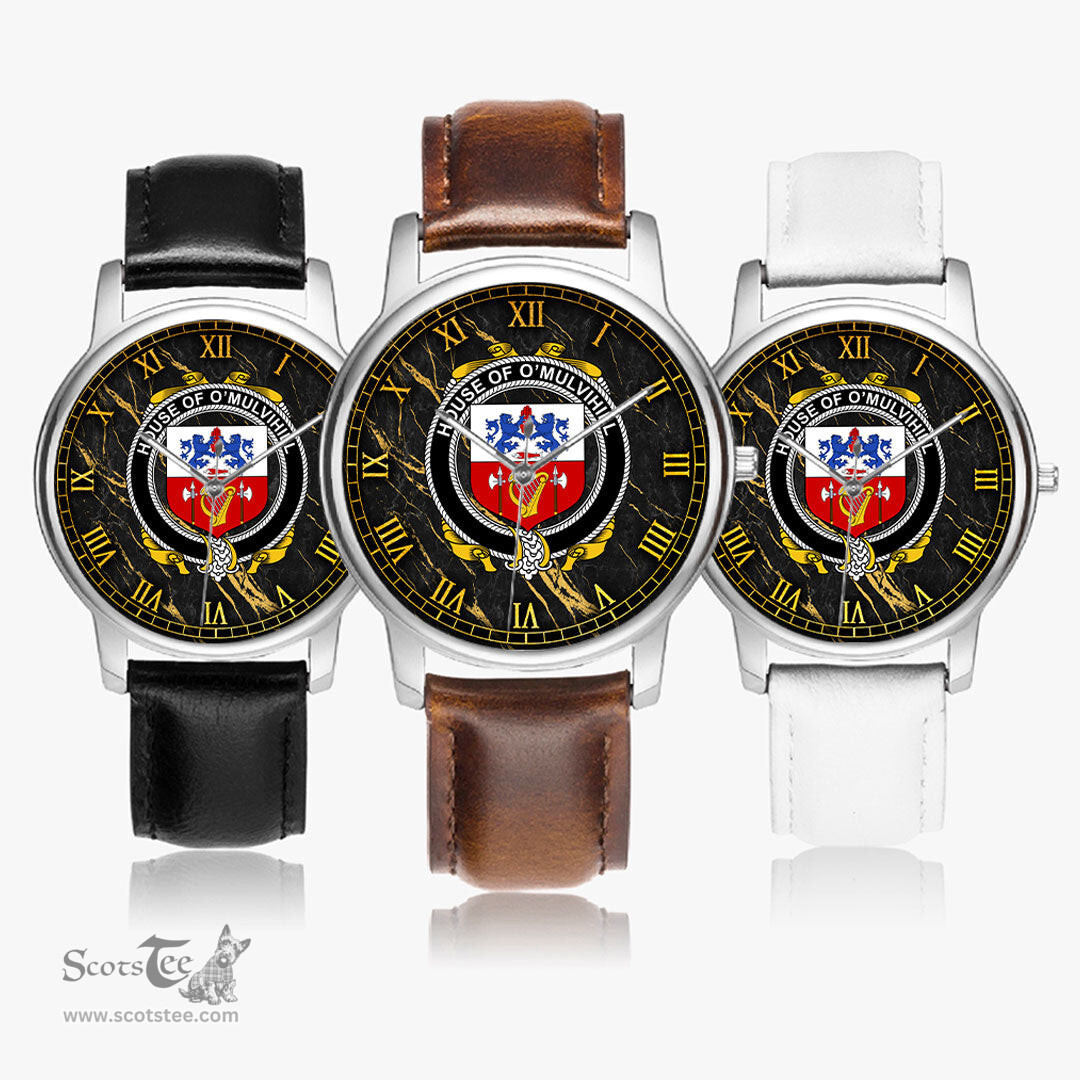 Irish House of O MULVIHILL Irish Coat of Arms Irish Watch Leather Strap Classic Quartz Watch