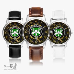 Irish House of TULLY MACATILLA Irish Coat of Arms Irish Watch Leather Strap Classic Quartz Watch
