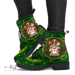 Irish Delamere Coat of Arms Family Crest Ireland Leather Boots Celtic Tree Boots