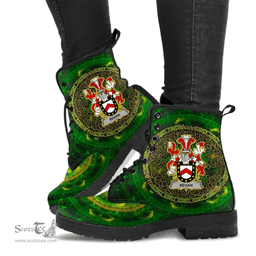 Irish Behan Coat of Arms Family Crest Ireland Leather Boots Celtic Tree Boots