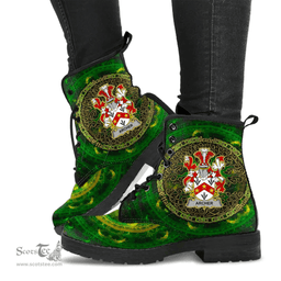 Irish Archer Coat of Arms Family Crest Ireland Leather Boots Celtic Tree Boots