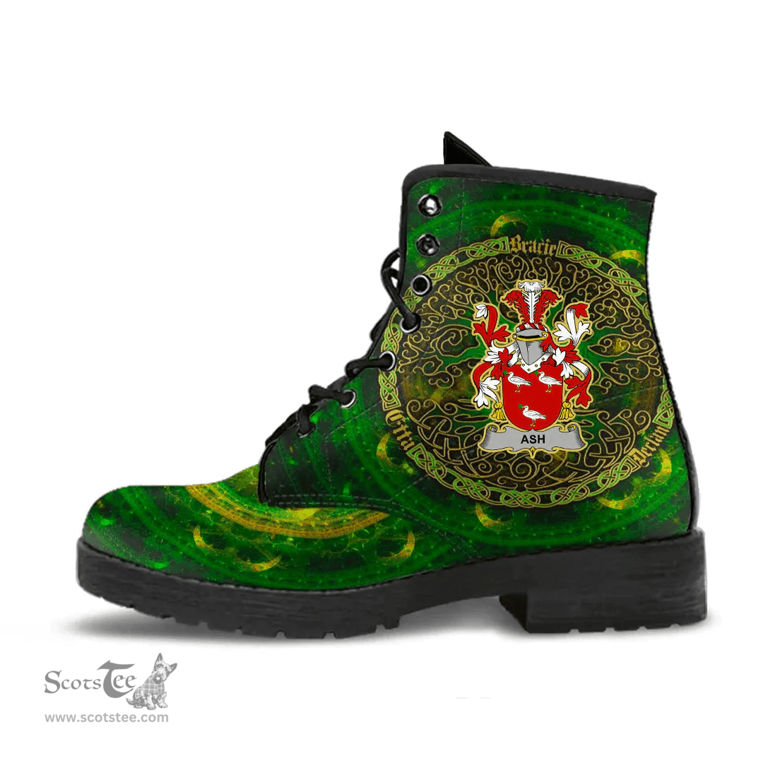 Irish Ash Coat of Arms Family Crest Ireland Leather Boots Celtic Tree Boots