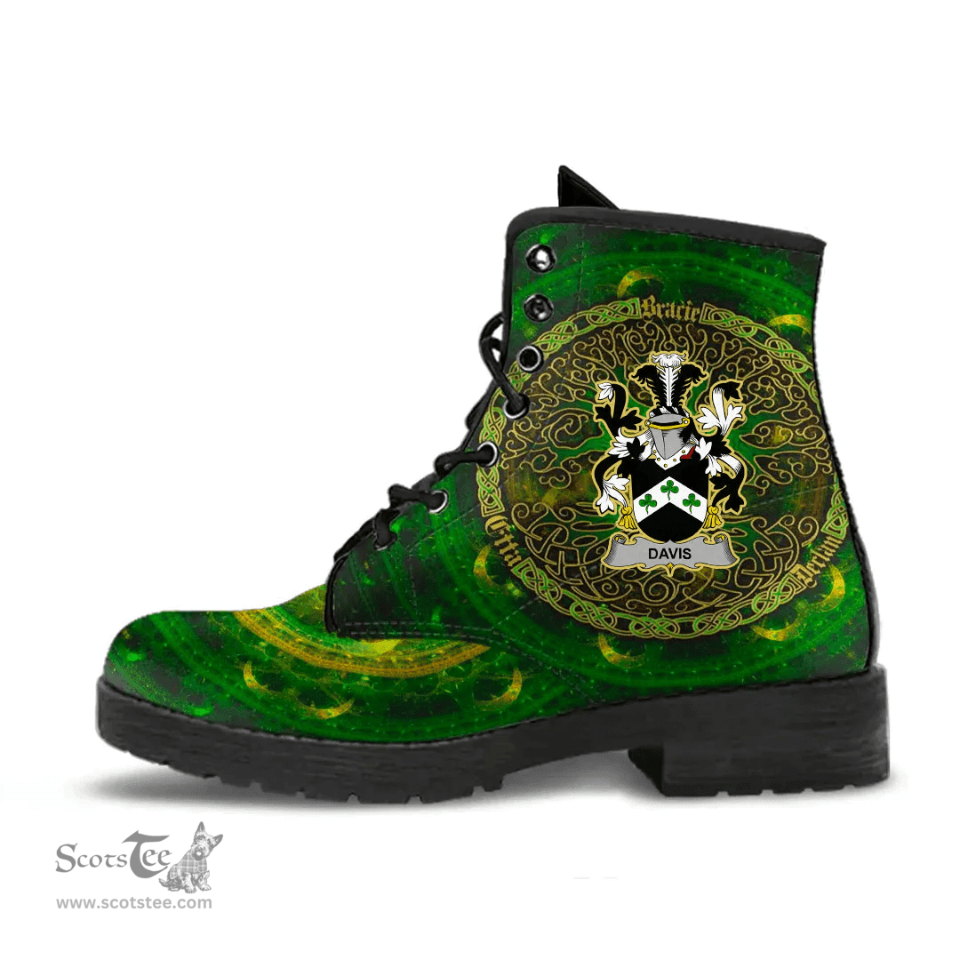 Irish Davis Coat of Arms Family Crest Ireland Leather Boots Celtic Tree Boots