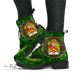 Irish Forkin Coat of Arms Family Crest Ireland Leather Boots Celtic Tree Boots