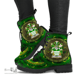 Irish Haly Coat of Arms Family Crest Ireland Leather Boots Celtic Tree Boots