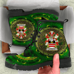 Irish Harrison Coat of Arms Family Crest Ireland Leather Boots Celtic Tree Boots