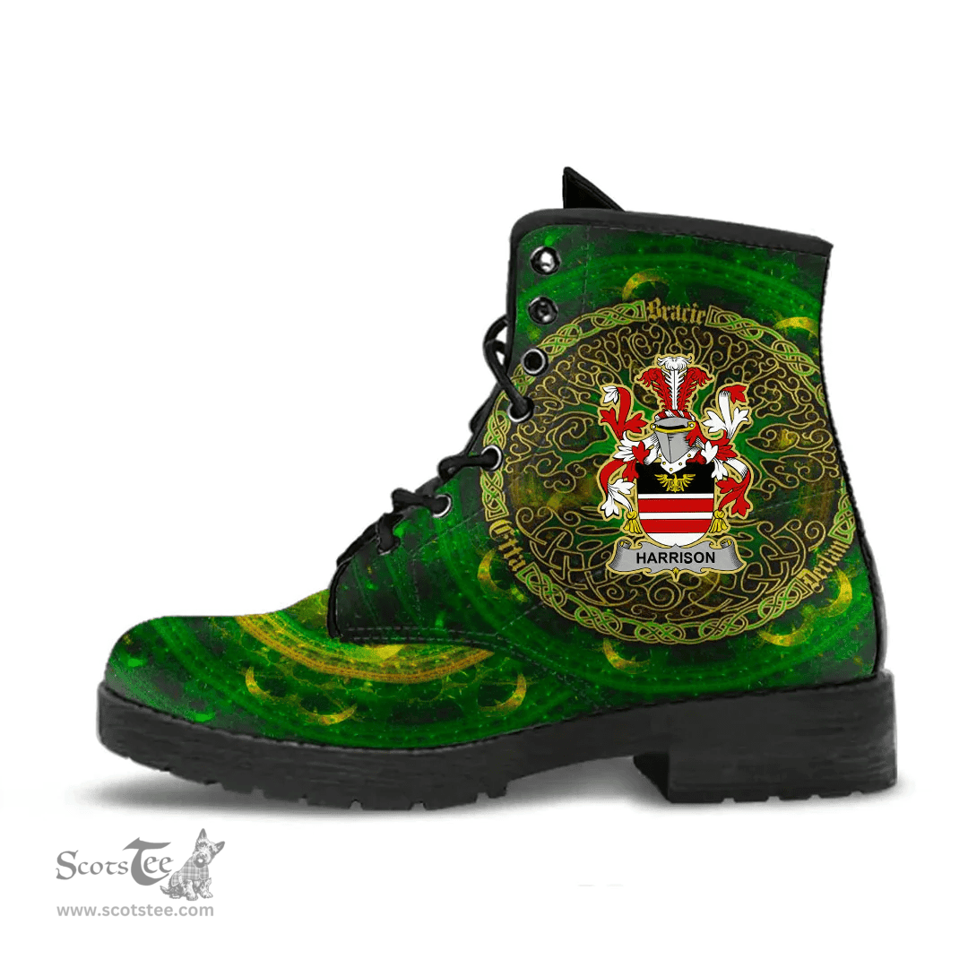 Irish Harrison Coat of Arms Family Crest Ireland Leather Boots Celtic Tree Boots