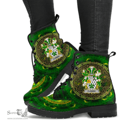 Irish Flower Coat of Arms Family Crest Ireland Leather Boots Celtic Tree Boots