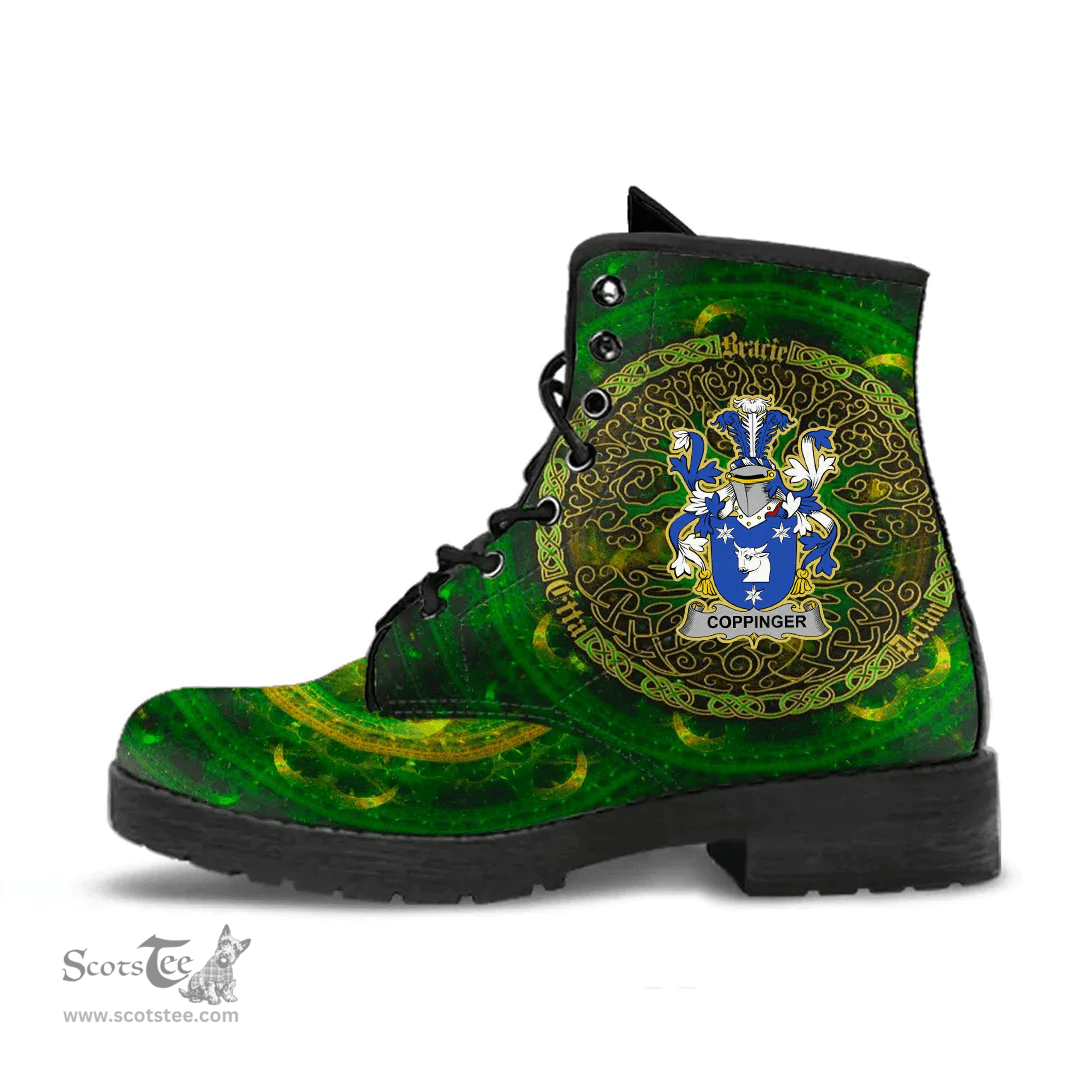 Irish Coppinger Coat of Arms Family Crest Ireland Leather Boots Celtic Tree Boots