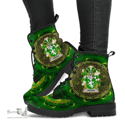 Irish Heaton Coat of Arms Family Crest Ireland Leather Boots Celtic Tree Boots