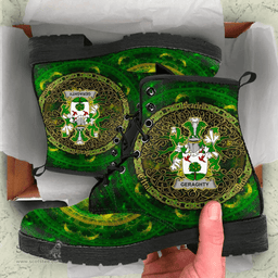 Irish Geraghty or McGarrity Coat of Arms Family Crest Ireland Leather Boots Celtic Tree Boots