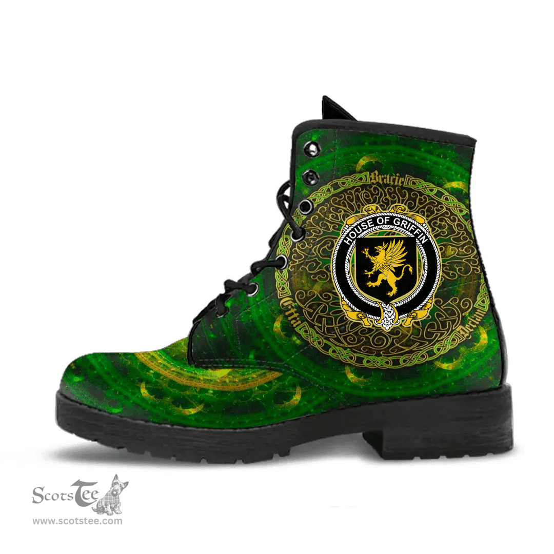 Irish House of GRIFFIN Coat of Arms Family Crest Ireland Leather Boots Celtic Tree Boots