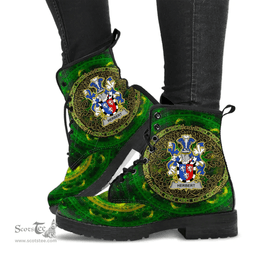 Irish Herbert Coat of Arms Family Crest Ireland Leather Boots Celtic Tree Boots