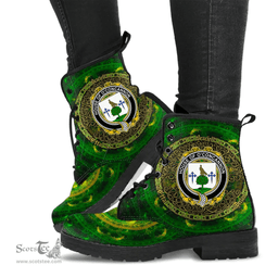 Irish House of O CONCANNON Coat of Arms Family Crest Ireland Leather Boots Celtic Tree Boots