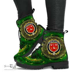 Irish House of O QUIN Thomond Coat of Arms Family Crest Ireland Leather Boots Celtic Tree Boots