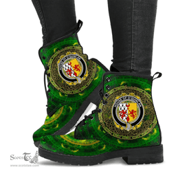Irish House of O QUINLAN Coat of Arms Family Crest Ireland Leather Boots Celtic Tree Boots