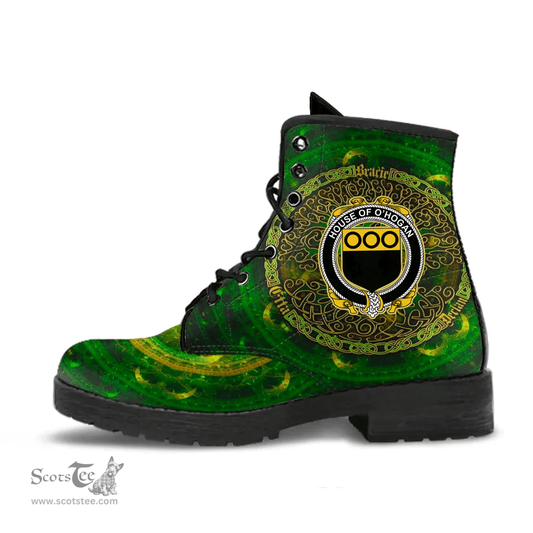 Irish House of O HOGAN Coat of Arms Family Crest Ireland Leather Boots Celtic Tree Boots