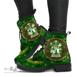Irish McAlpine or MacAlpin Coat of Arms Family Crest Ireland Leather Boots Celtic Tree Boots
