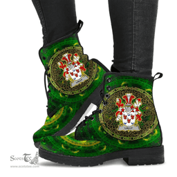 Irish Lally or O Mullally Coat of Arms Family Crest Ireland Leather Boots Celtic Tree Boots