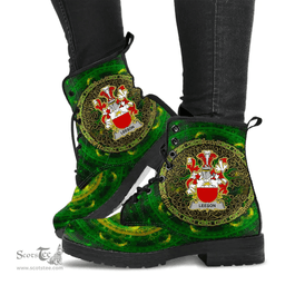 Irish Leeson Coat of Arms Family Crest Ireland Leather Boots Celtic Tree Boots