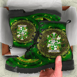 Irish Veldon Coat of Arms Family Crest Ireland Leather Boots Celtic Tree Boots