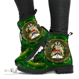 Irish Wren or Wrenn Coat of Arms Family Crest Ireland Leather Boots Celtic Tree Boots