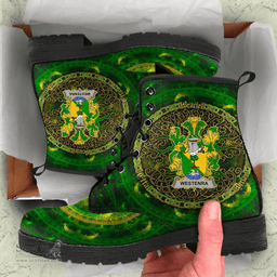 Irish Westenra Coat of Arms Family Crest Ireland Leather Boots Celtic Tree Boots