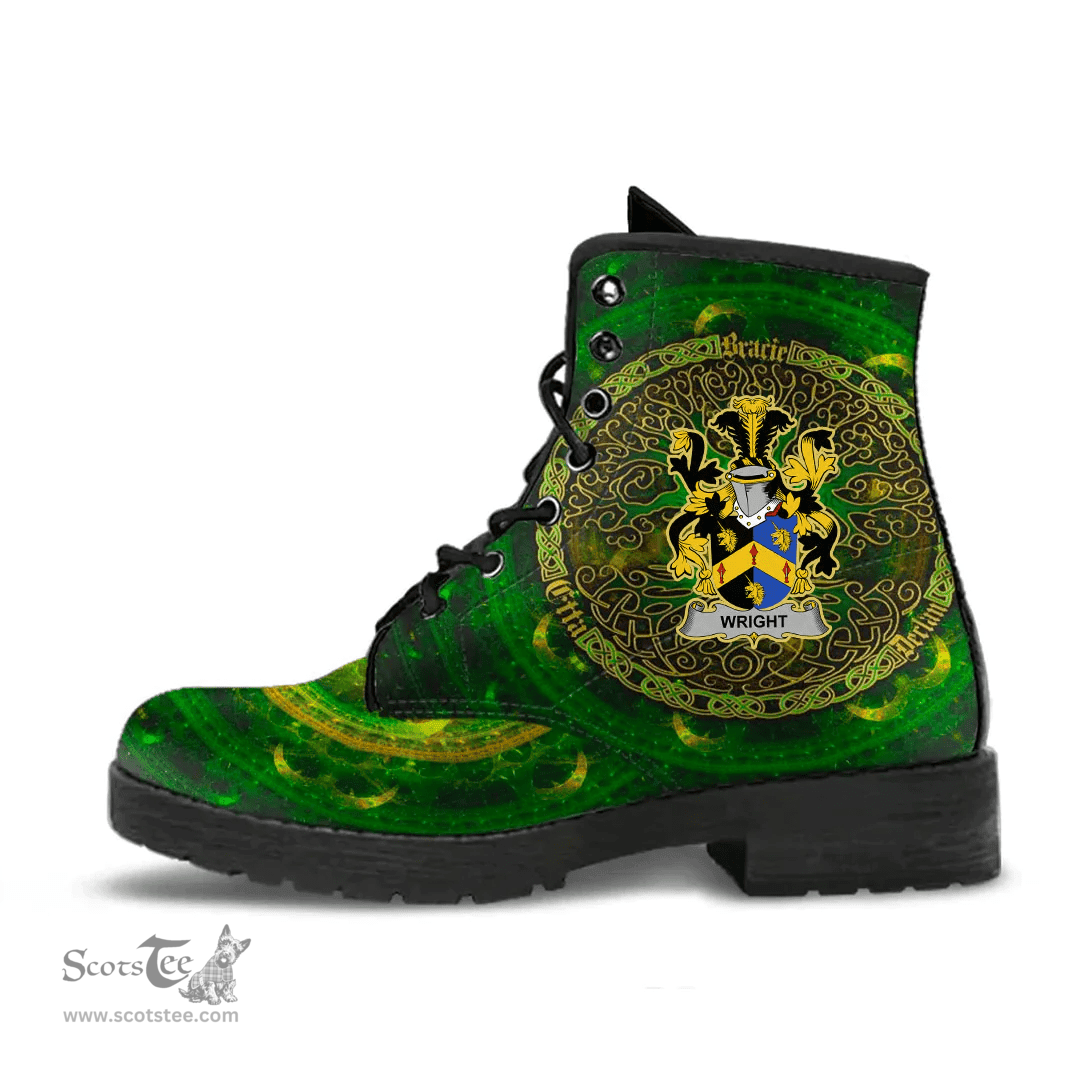 Irish Wright Coat of Arms Family Crest Ireland Leather Boots Celtic Tree Boots