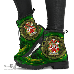 Irish Singleton Coat of Arms Family Crest Ireland Leather Boots Celtic Tree Boots
