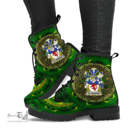 Irish St. George Coat of Arms Family Crest Ireland Leather Boots Celtic Tree Boots