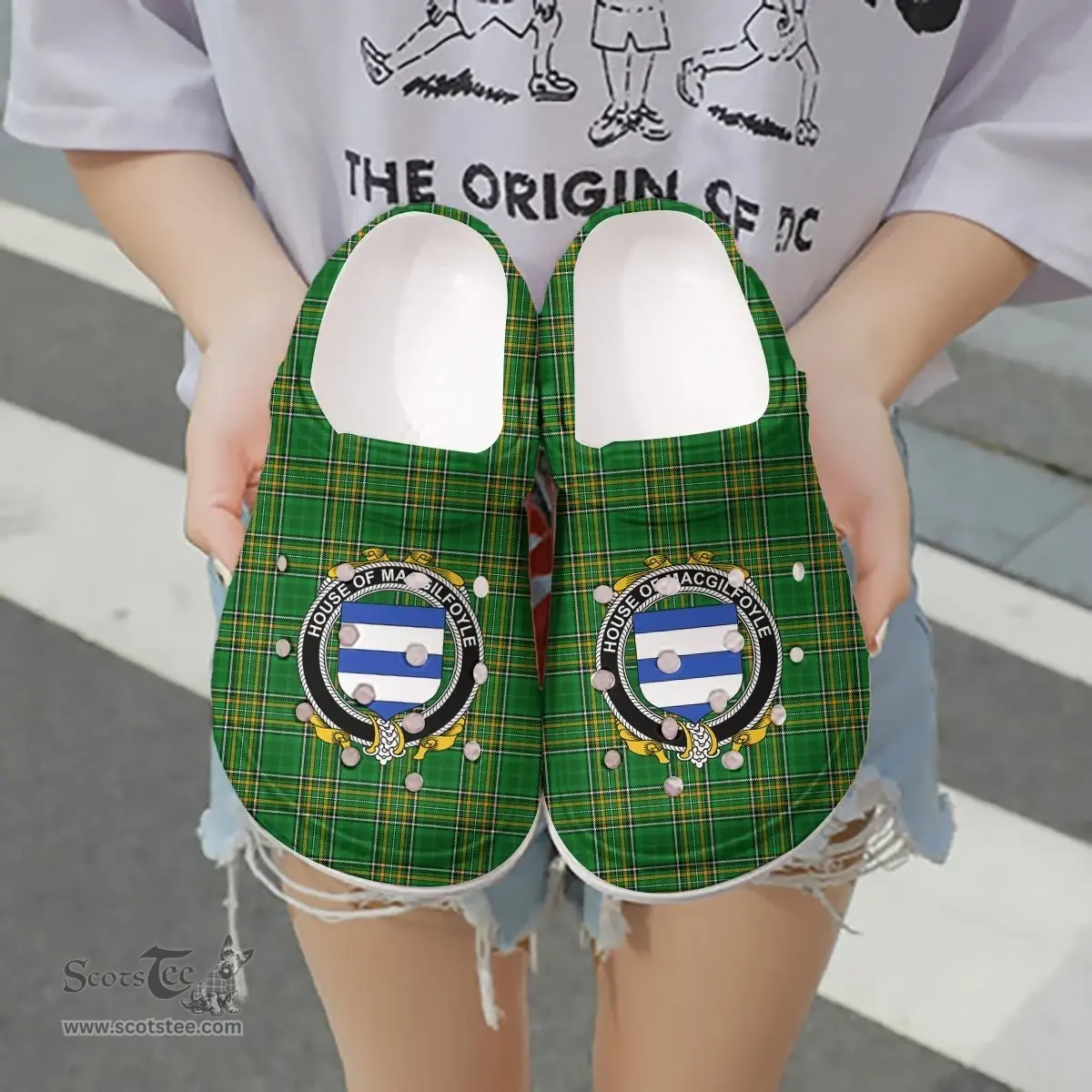 Irish House of MACGILFOYLE Coat of Arms Family Crest Ireland Clogs Irish National Tartan Irish County Clogs