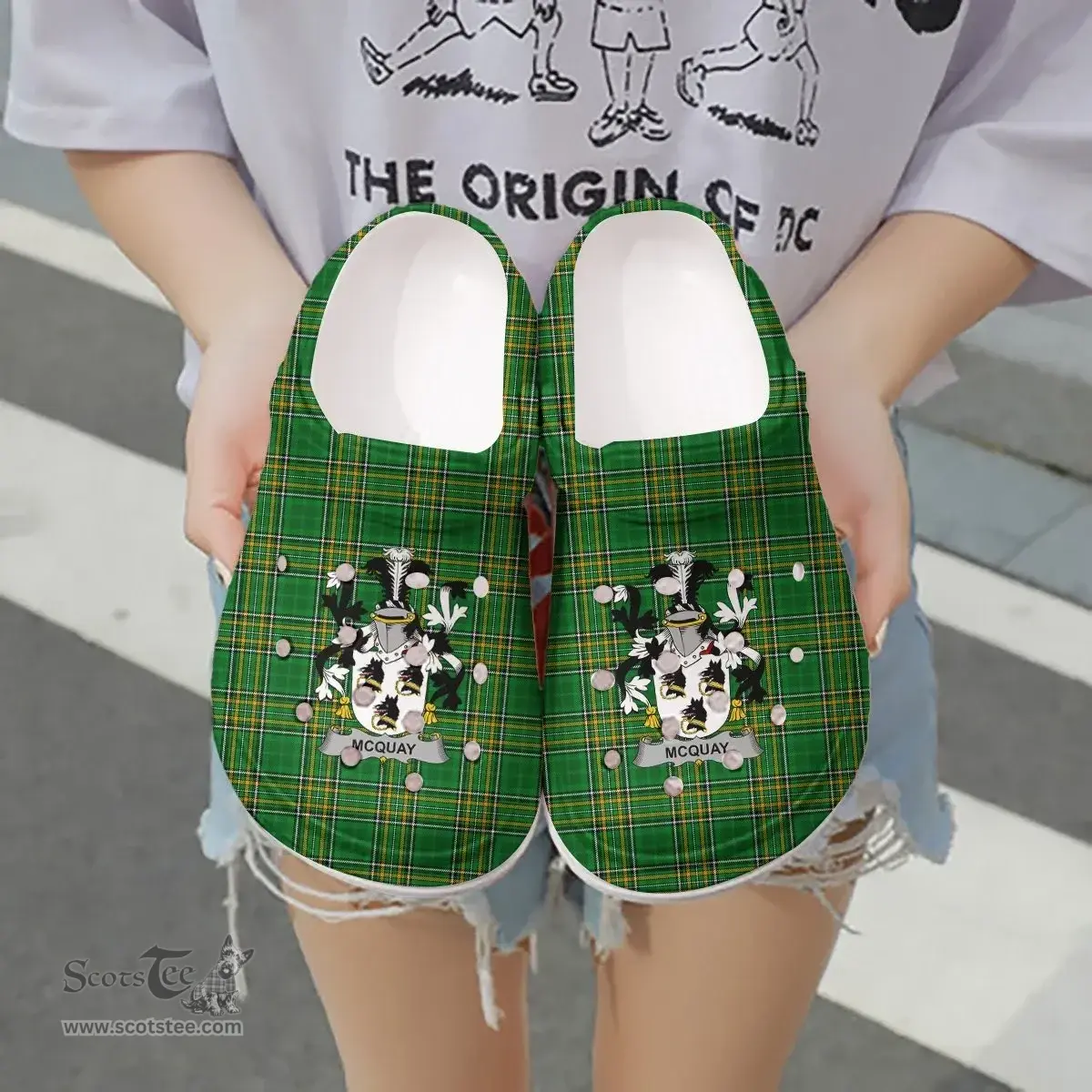 Irish McQuay or MacQuay Coat of Arms Family Crest Ireland Clogs Irish National Tartan Irish County Clogs