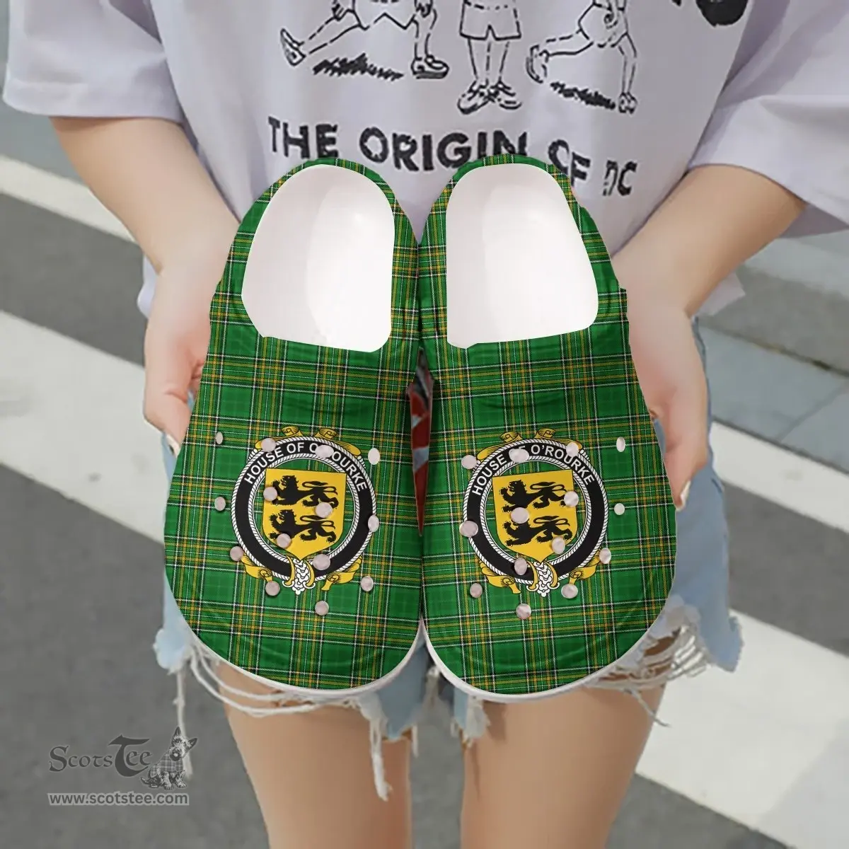 Irish House of O'ROURKE Coat of Arms Family Crest Ireland Clogs Irish National Tartan Irish County Clogs