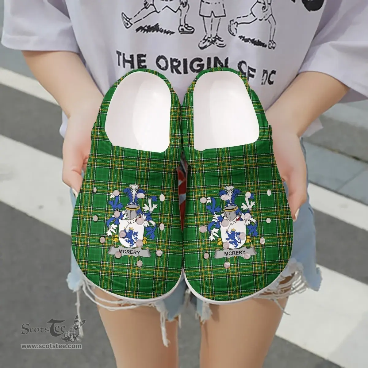 Irish McRery or McCrery Coat of Arms Family Crest Ireland Clogs Irish National Tartan Irish County Clogs