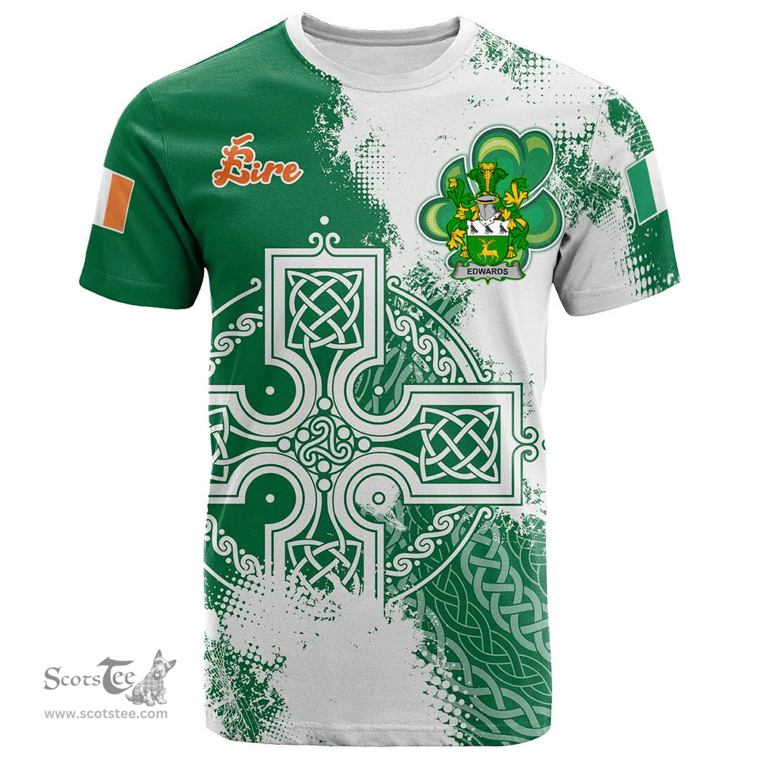 Irish Edwards Coat of Arms Irish Family Crest T Shirt Irish Celtic Cross T Shirt