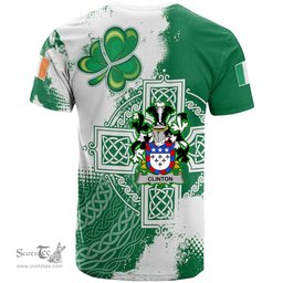 Irish Clinton Coat of Arms Irish Family Crest T Shirt Irish Celtic Cross T Shirt