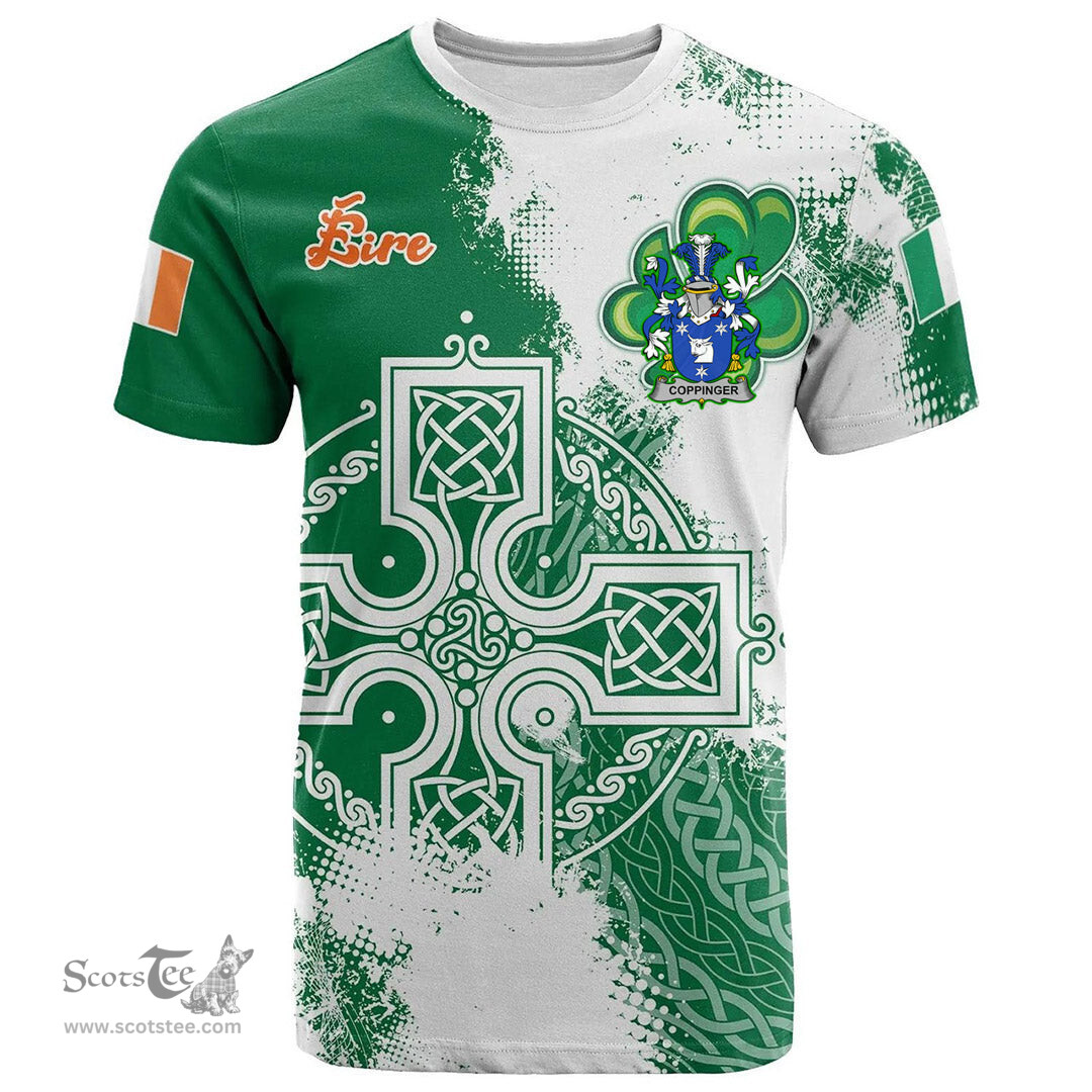 Irish Coppinger Coat of Arms Irish Family Crest T Shirt Irish Celtic Cross T Shirt