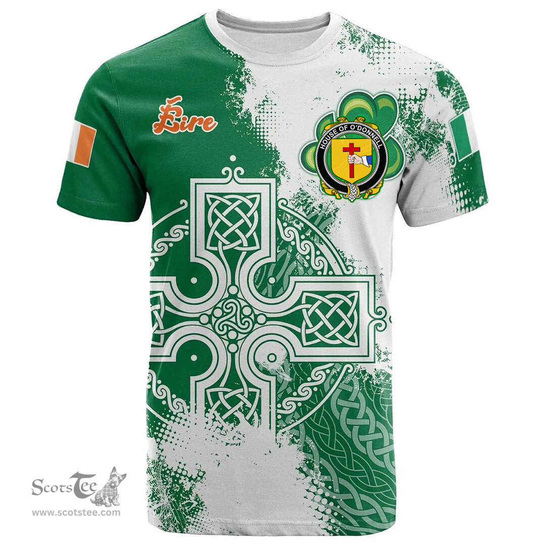 Irish House of O DONNELL Coat of Arms Irish Family Crest T Shirt Irish Celtic Cross T Shirt