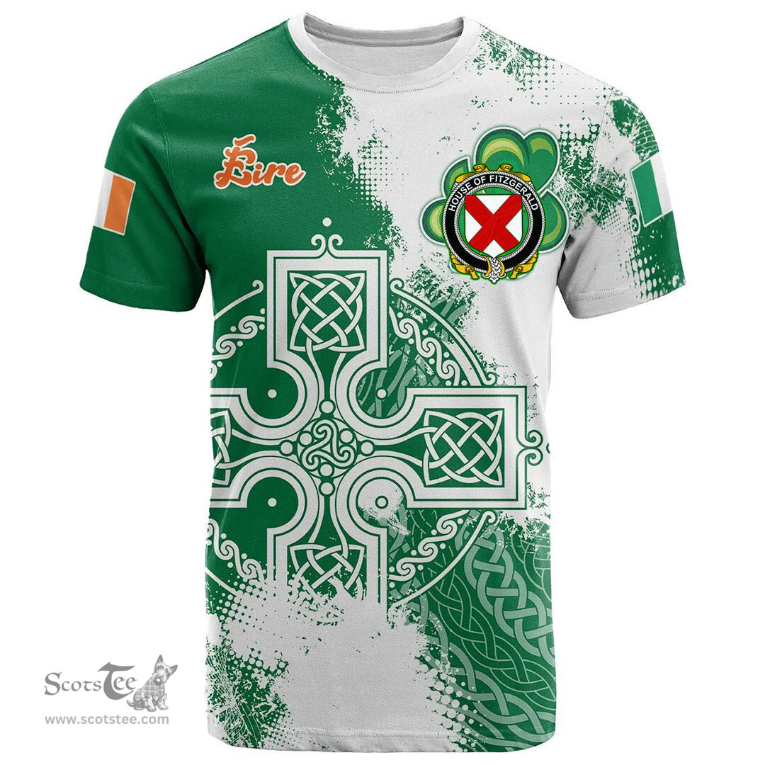 Irish House of FITZGERALD Coat of Arms Irish Family Crest T Shirt Irish Celtic Cross T Shirt