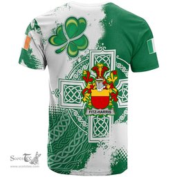 Irish Fitz Harris Coat of Arms Irish Family Crest T Shirt Irish Celtic Cross T Shirt