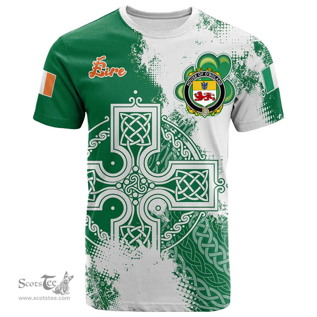 Irish House of O BOLAND Coat of Arms Irish Family Crest T Shirt Irish Celtic Cross T Shirt
