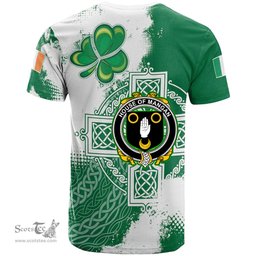Irish House of MANGAN Coat of Arms Irish Family Crest T Shirt Irish Celtic Cross T Shirt