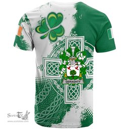 Irish Geraghty or McGarrity Coat of Arms Irish Family Crest T Shirt Irish Celtic Cross T Shirt