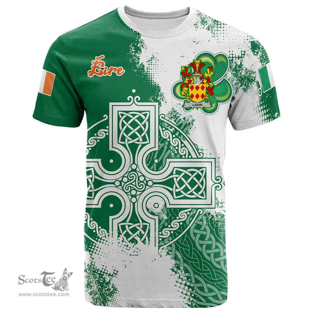 Irish Lavin or O Lavin Coat of Arms Irish Family Crest T Shirt Irish Celtic Cross T Shirt