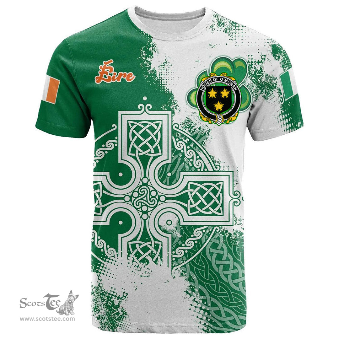 Irish House of O MORAN Coat of Arms Irish Family Crest T Shirt Irish Celtic Cross T Shirt