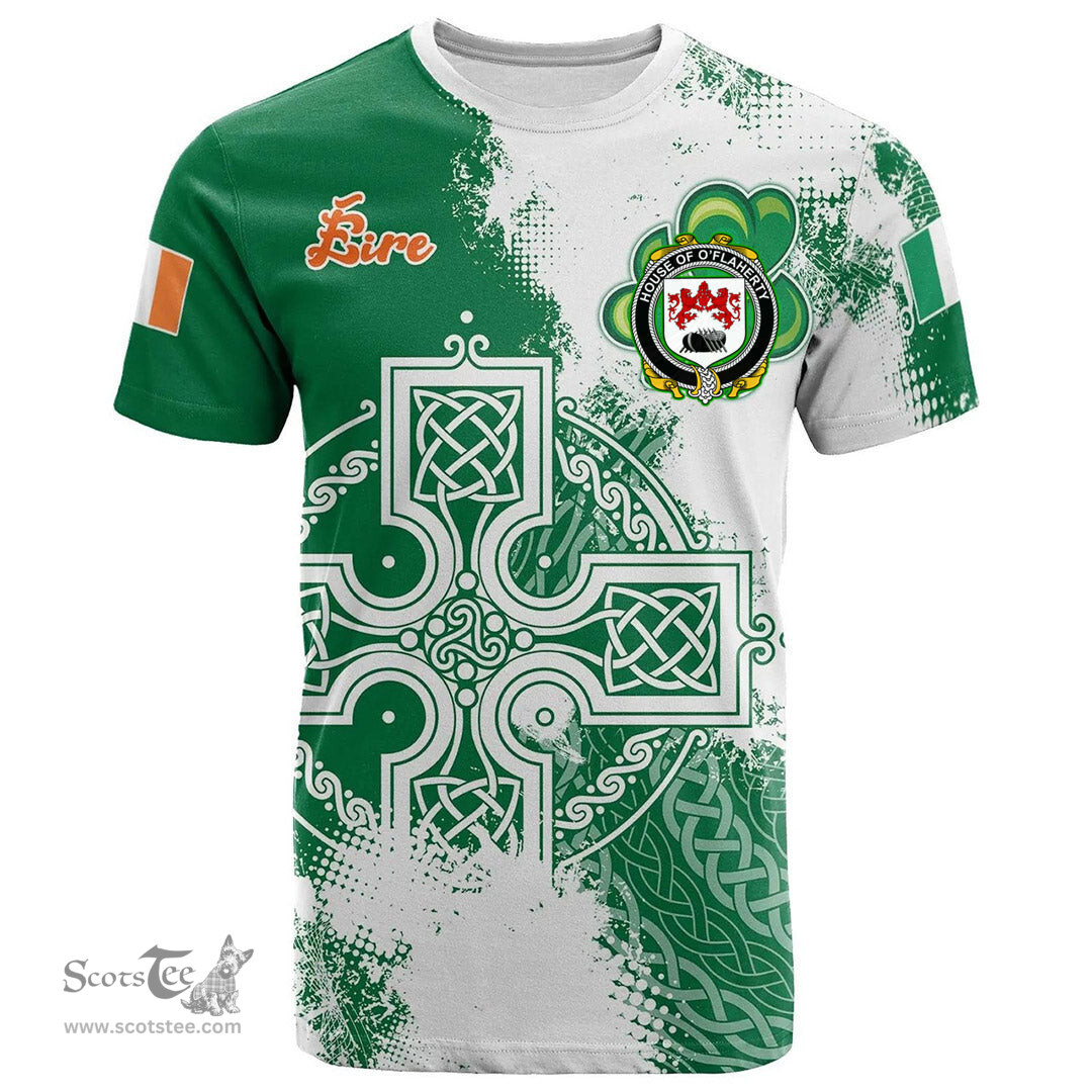 Irish House of O FLAHERTY Coat of Arms Irish Family Crest T Shirt Irish Celtic Cross T Shirt