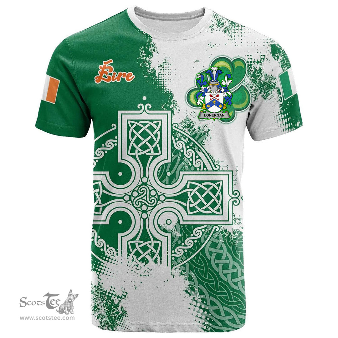 Irish Lonergan or O Lonergan Coat of Arms Irish Family Crest T Shirt Irish Celtic Cross T Shirt