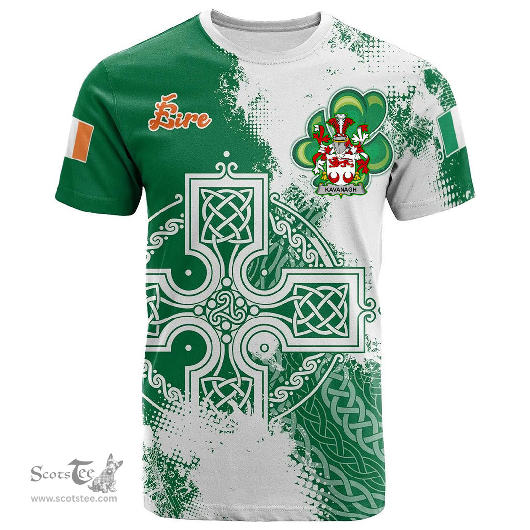 Irish Kavanagh or Cavanagh Coat of Arms Irish Family Crest T Shirt Irish Celtic Cross T Shirt