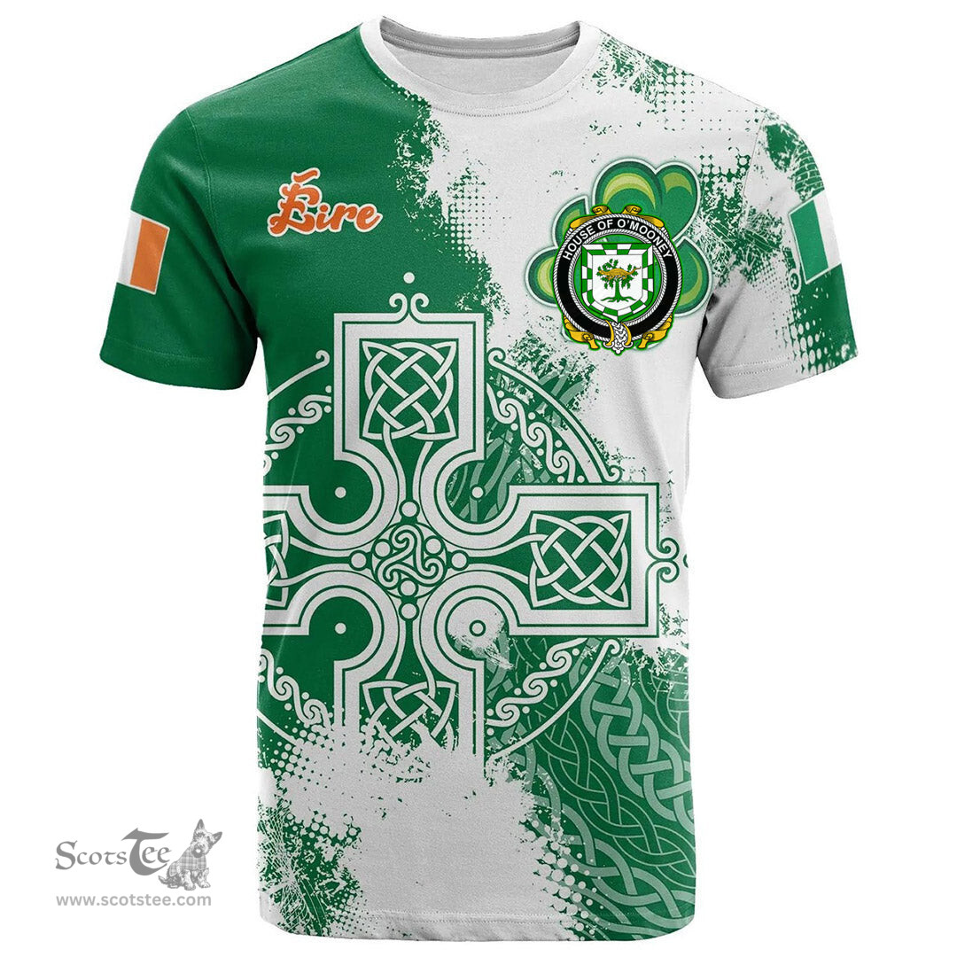 Irish House of O MOONEY Coat of Arms Irish Family Crest T Shirt Irish Celtic Cross T Shirt
